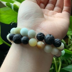 Set of 2 stretchy stone and lava bead bracelets